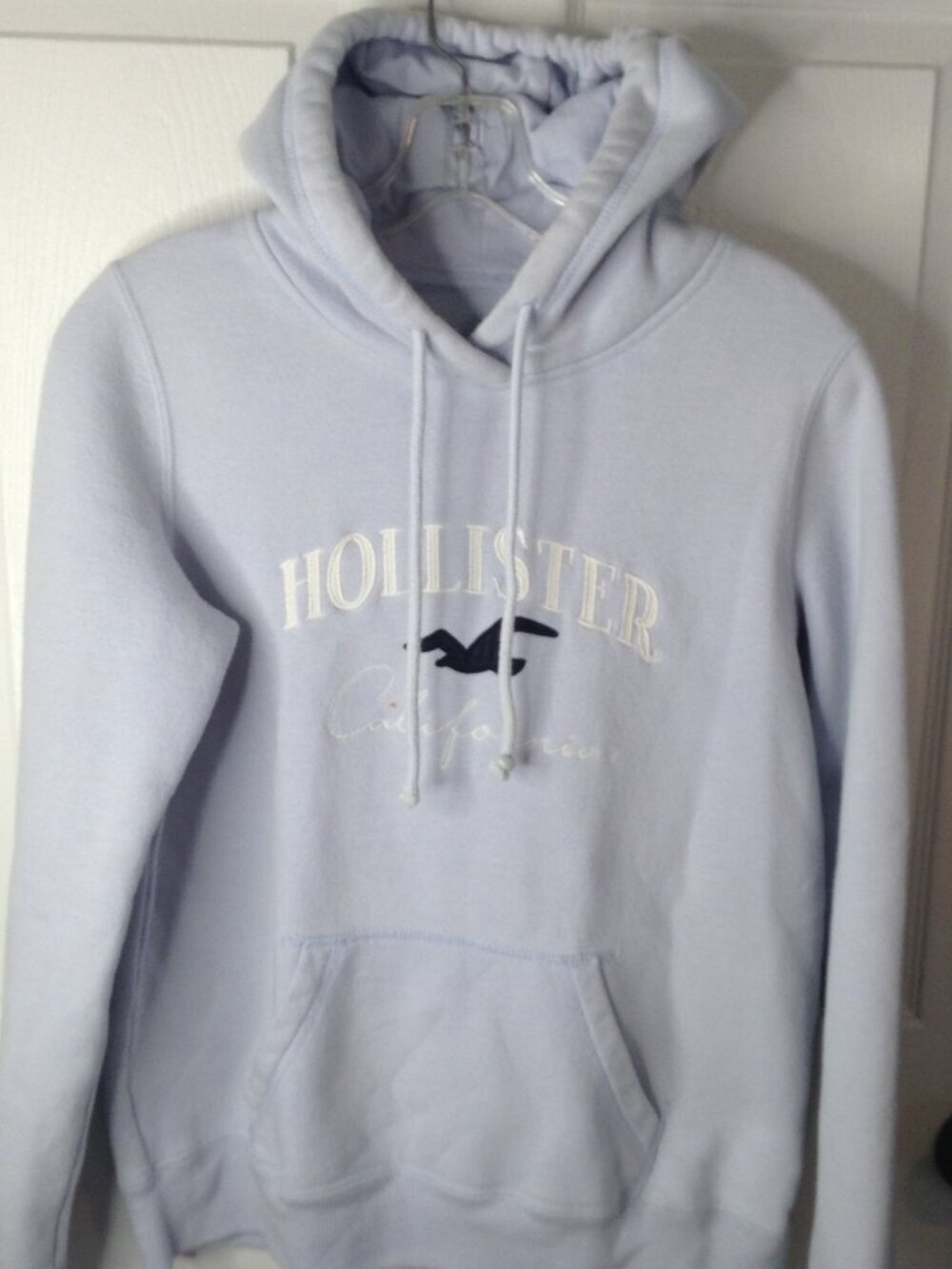 VTG 90's Hollister Hoodie Light blue SMALL Pockets Y2K Old Logo Nostalgic Whimsy